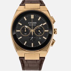 Citizen Men's 43mm Chronograph Luminous Brown Leather Watch